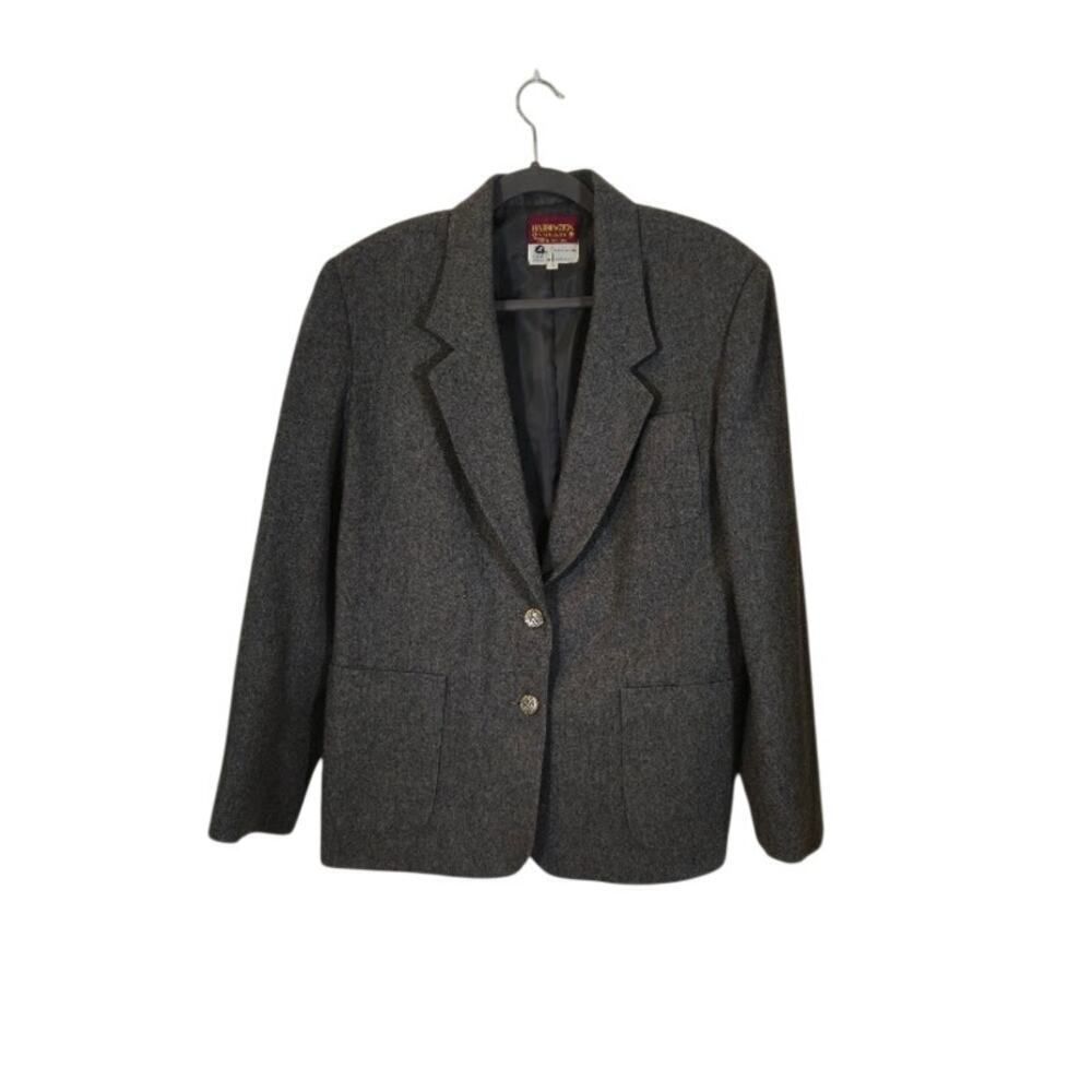 Harrington Square Vintage Women's Wool Blazer Size 12 Gray Preppy Career Classic